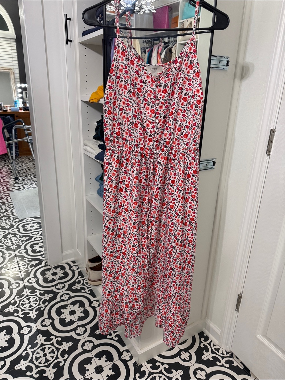 LOFT Red and White Floral Midi Dress